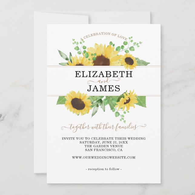 Invitación Elegante Boda Rústico del Girasol (Anverso)