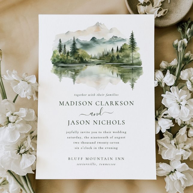 Invitación Elegante Boda Rústico del Paisaje de la Montaña Pi (Subido por el creador)