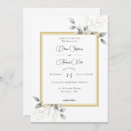 Invitación Elegante Boda Rústico Eucalyptus Calligraphy Gold
