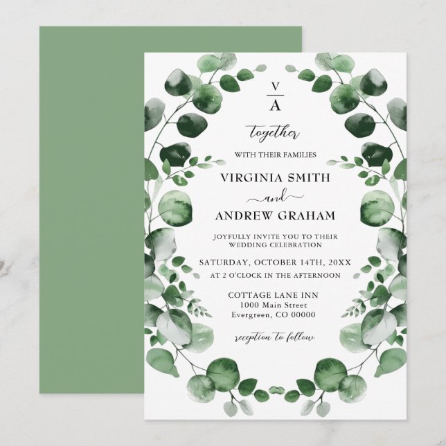 Invitación Elegante Boda Rústico Eucalyptus Greenery (Anverso / Reverso)