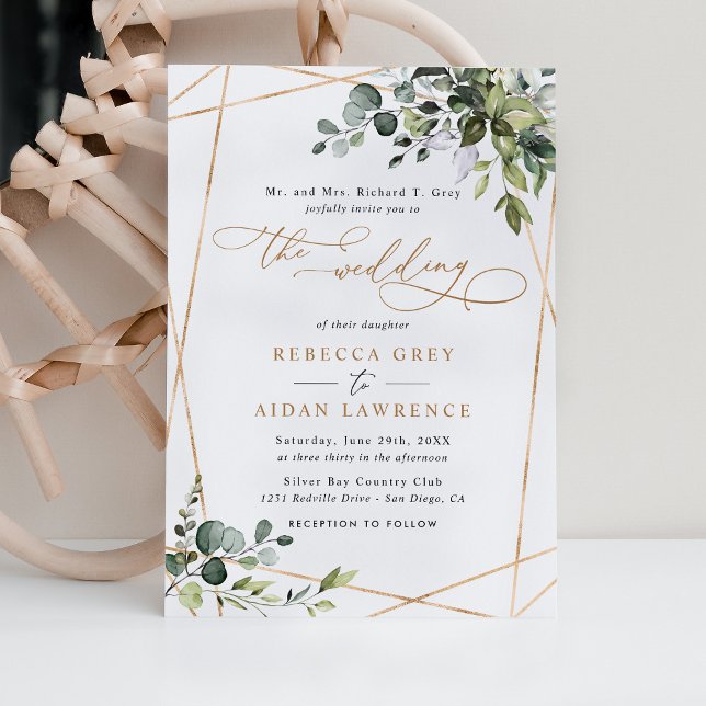Invitación Elegante Boda Rústico Eucalyptus Greenery Gold (Subido por el creador)
