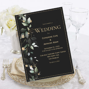 Invitación Elegante Boda Rústico Eucalyptus Pastel Negro
