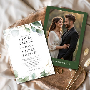 Invitación Elegante Boda Rústico Eucalyptus Photo Greeneratio