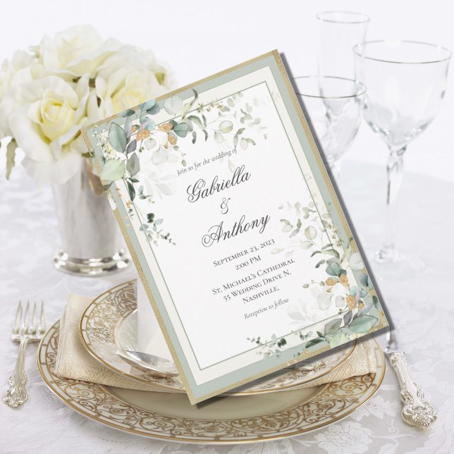 Invitación Elegante Boda Rústico Eucalyptus Sage Gold (Subido por el creador)