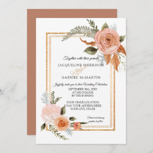 Invitación Elegante Boda Rústico Fall Floral Copper Gold