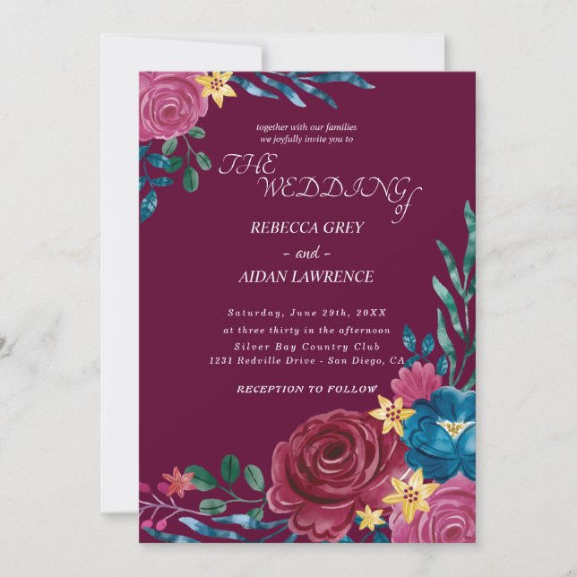 Invitación Elegante Boda Rústico floral (Anverso)