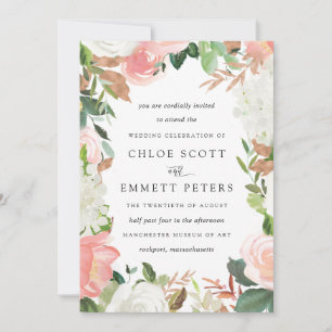 Invitación Elegante Boda Rústico Floral Blanco Rosa de Rubor