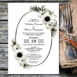 Invitación Elegante Boda Rústico Floral Blanco y Negro