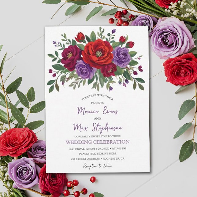 Invitación Elegante Boda Rústico Floral Fall de Borgoña (Subido por el creador)