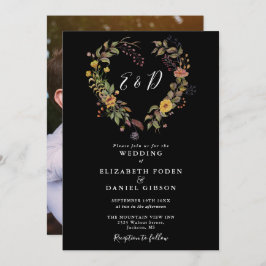 Invitación Elegante Boda Rústico Floral Heart Photo