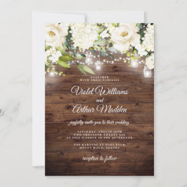 Invitación Elegante Boda Rústico Floral String Lights