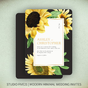 Invitación Elegante Boda Rústico Girasol Negro