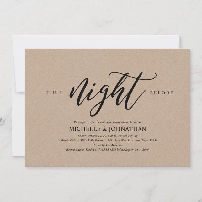 Invitación Elegante Boda rústico invita a cenar (Anverso)