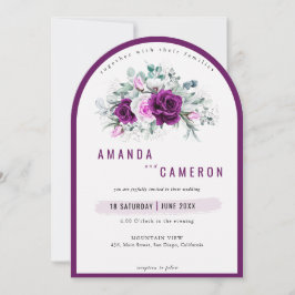 Invitación Elegante Boda Rústico Morado Rubor Floral Photo