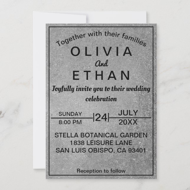 Invitación Elegante Boda Rústico Negro Y Cemento Gris (Anverso)