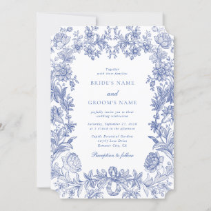 Invitación Elegante Boda Rústico Rústico Francés Floral Azul