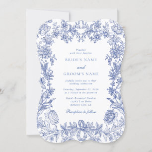 Invitación Elegante Boda Rústico Rústico Francés Floral Azul