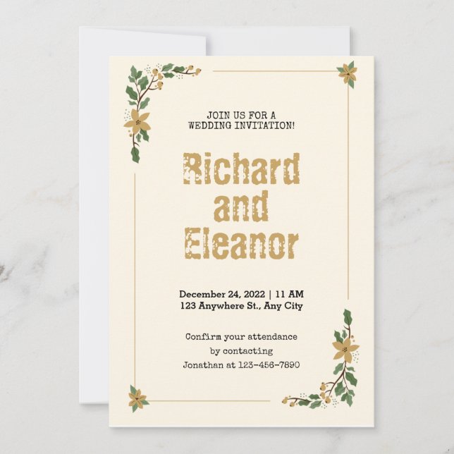 Invitación Elegante boda rústico simple floral tradicional (Anverso)