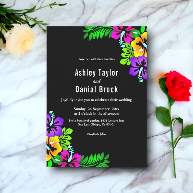 Invitación Elegante Boda Rústico Tropical Boho Black Floral (Subido por el creador)