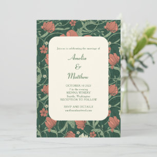Invitación Elegante Boda Rústico Verde Floral todo en uno