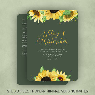 Invitación Elegante Boda Rústico Verde Girasol