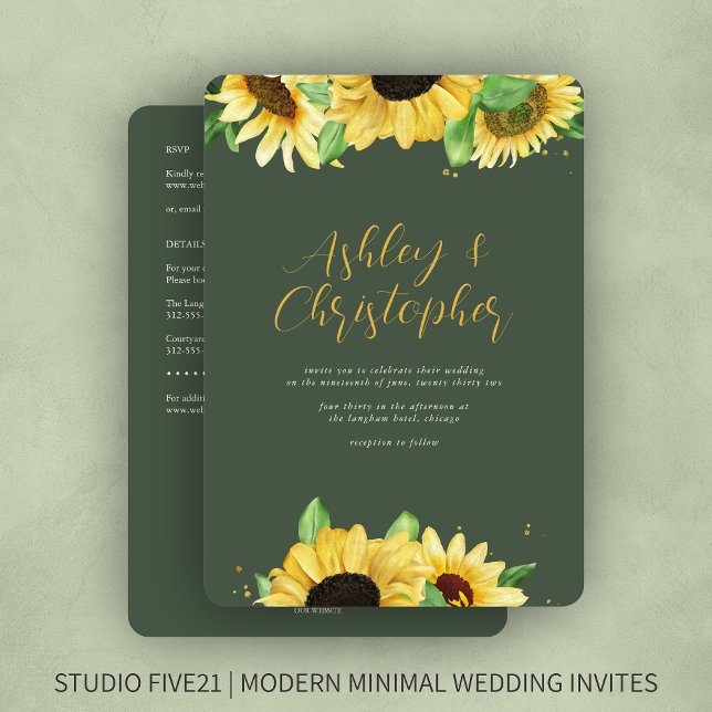 Invitación Elegante Boda Rústico Verde Girasol (Subido por el creador)