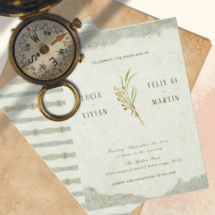 Invitación Elegante Boda Rústico Vintage Neutral Verde Crema