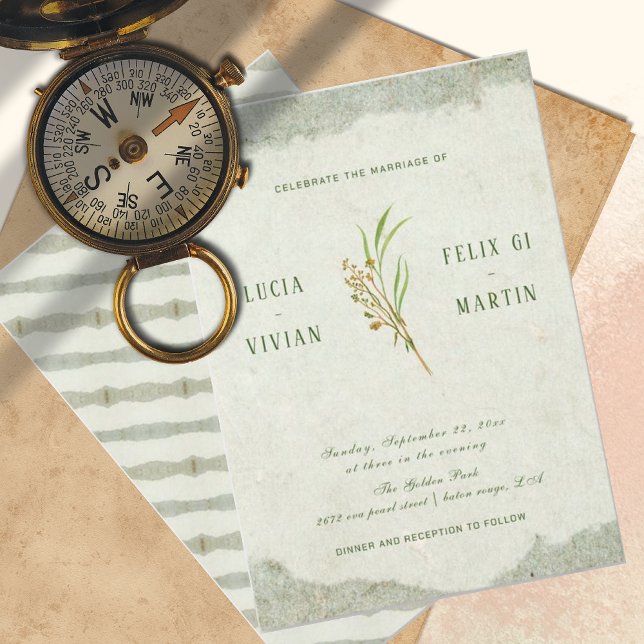 Invitación Elegante Boda Rústico Vintage Neutral Verde Crema (Subido por el creador)
