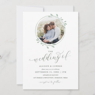 Invitación Elegante Boda Sage Fotografía Escritura Romántica