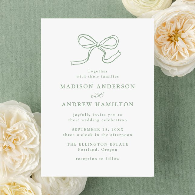 Invitación Elegante Boda Sage Green Bow (Subido por el creador)