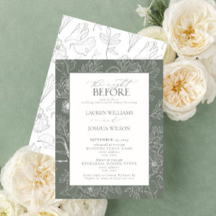 Invitación Elegante Boda Sage Green Floral Ensayo Cena