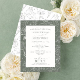 Invitación Elegante Boda Sage Green Floral Ensayo Cena