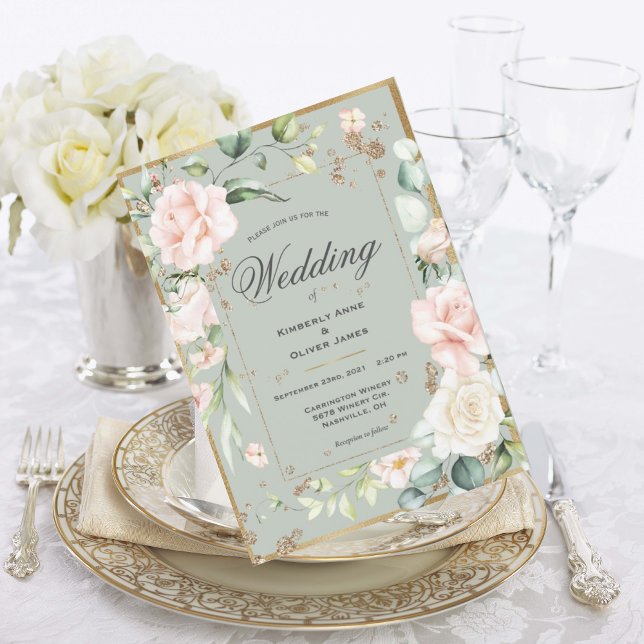 Invitación Elegante Boda Sage Green Gold (Subido por el creador)