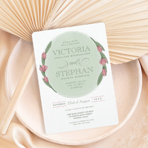 Invitación Elegante Boda Sage Green Pink Floral