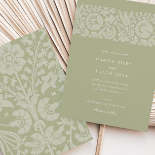 Invitación Elegante Boda Sage Green y Marfil Floral