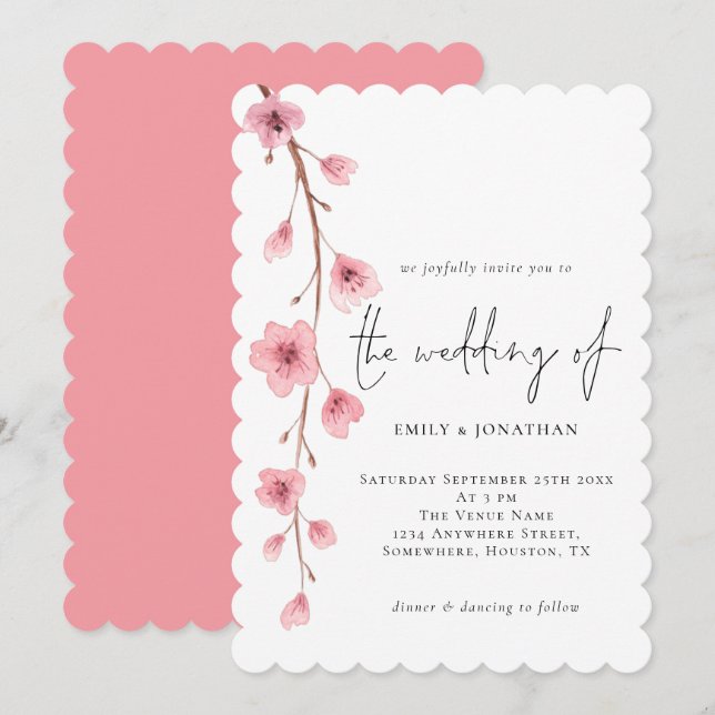 Invitación Elegante Boda Sakura Cherry Blossom (Anverso / Reverso)