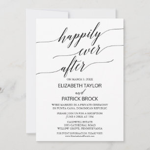 Invitación Elegante Boda Secreta con Caligrafía Blanca y Negr