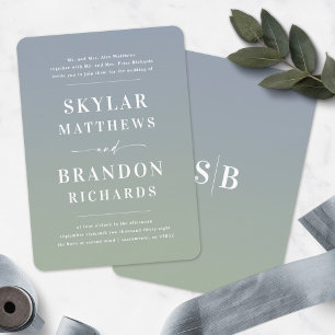 Invitación Elegante Boda Semi Formal con Ombre Azul y Verde