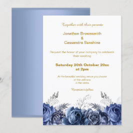 INVITACIÓN ELEGANTE BODA SENCILLO DE FLORES AZULES MODERNOS