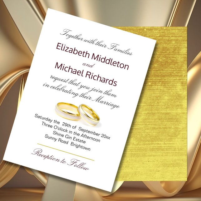 Invitación Elegante Boda sencillo y moderno de anillos de oro (Subido por el creador)