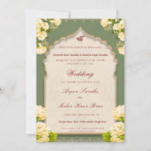 Invitación Elegante Boda Sij Floral Boda Punjabi