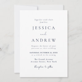 Invitación Elegante Boda simple azul y blanco de la Marina
