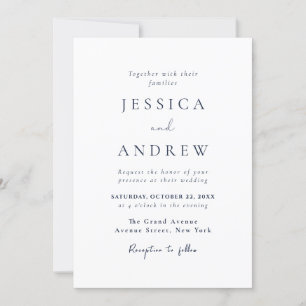 Invitación Elegante Boda simple azul y blanco de la Marina