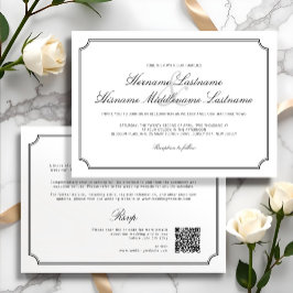 Invitación Elegante Boda simple blanco RSVP QR todo en uno