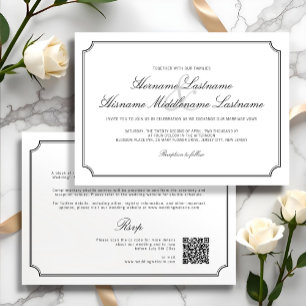 Invitación Elegante Boda simple blanco RSVP QR todo en uno
