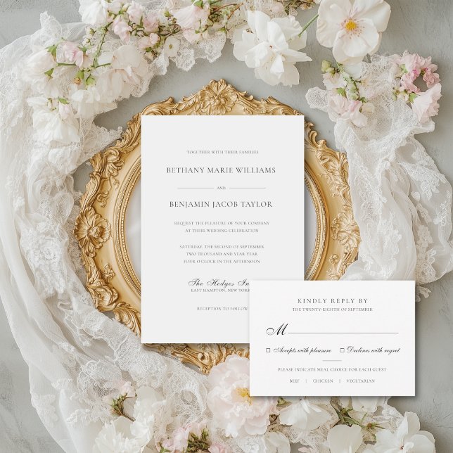 Invitación Elegante Boda simple clásico blanco y negro (This classic wedding invitation is all about elegance and would be perfect for a fine art wedding)