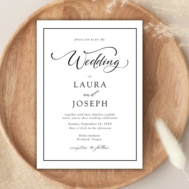 Invitación Elegante Boda simple clásico blanco y negro (Subido por el creador)