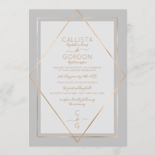 Invitación Elegante Boda simple de borde gris dorado Geo