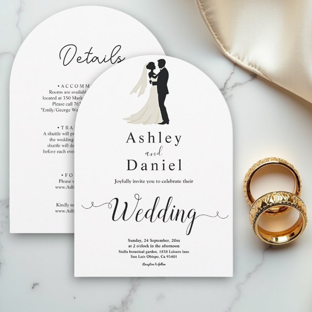 Invitación Elegante Boda simple de caligrafía blanca y negra (Subido por el creador)