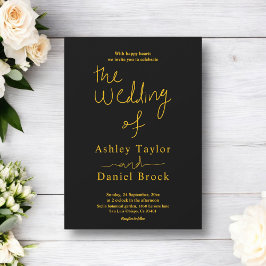 Invitación Elegante Boda Simple De Caligrafía Negra Y Oro